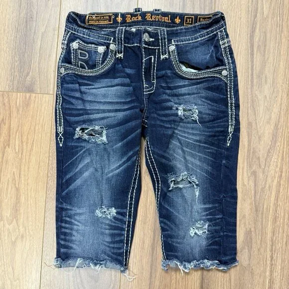 Rock Revival Baxter Cut Off Jeans Mens 31 Blue Y2K - Picture 2 of 12